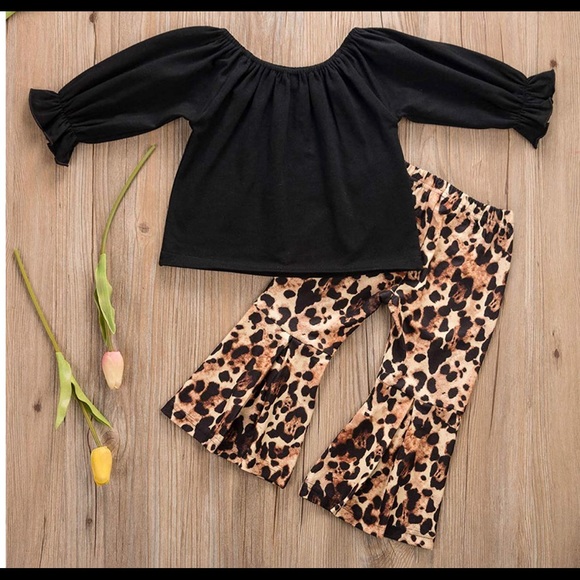 Ruffled top and Leopard Bell Bottom Pants 2 PC